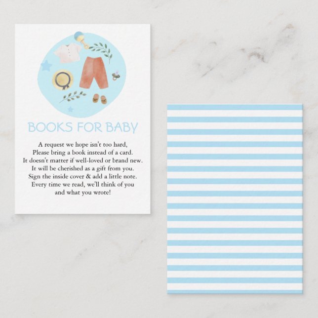 Carte D'accompagnement Cute Simple Baby Clothes Livres Bleus pour bébé (Devant / Derrière)