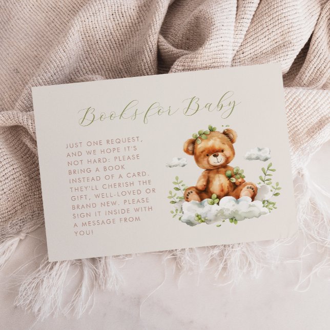 Carte D'accompagnement Cute Teddy Bear Greenery Livres pour bébé (Créateur téléchargé)