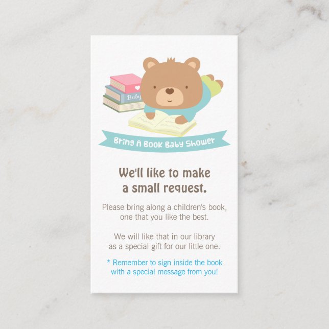 Carte D'accompagnement Cute Teddy Bear Livre Baby shower Demande de réser (Devant)