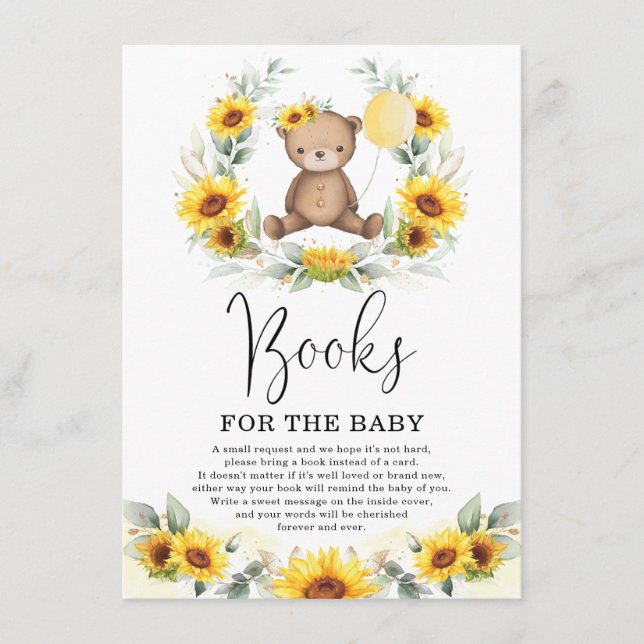 Carte D'accompagnement Cute Teddy Bear Sunflower Greenery Livres pour béb (Devant)