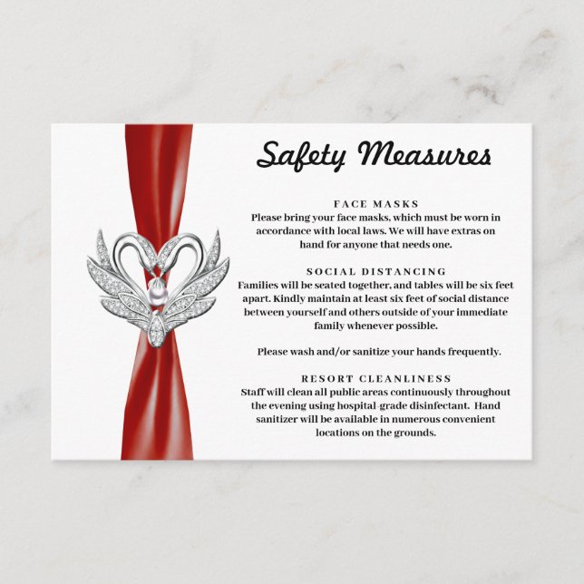 Carte D'accompagnement Cygnes d'argent Ruban Rouge Mesures de sécurité (Devant)