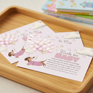Carte D'accompagnement Dachshund et Ballons Livres Roses pour Baby Shower
