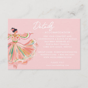 Carte D'accompagnement Danseuse Mexicaine Rose   Mariage de Destination