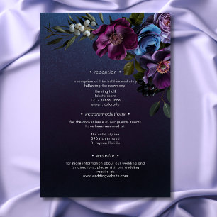 Carte D'accompagnement Dark Moody Blue Lavender Floral Moderne Mariage