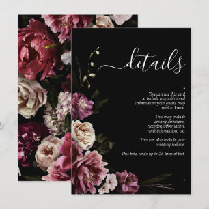 Carte D'accompagnement Dark Moody Blush Bourgogne Floral Détails du Maria
