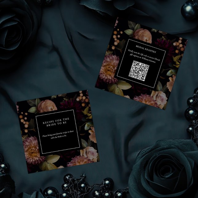 Carte D'accompagnement Dark Moody Gothic Floral Fête des mariées QR Code (Dark and Moody Goth Floral Bridal Shower Enclosure Cards )