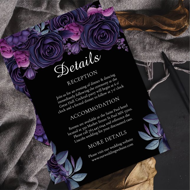 Carte D'accompagnement Dark Moody Purple Gothique Floral Détails du Maria (Créateur téléchargé)