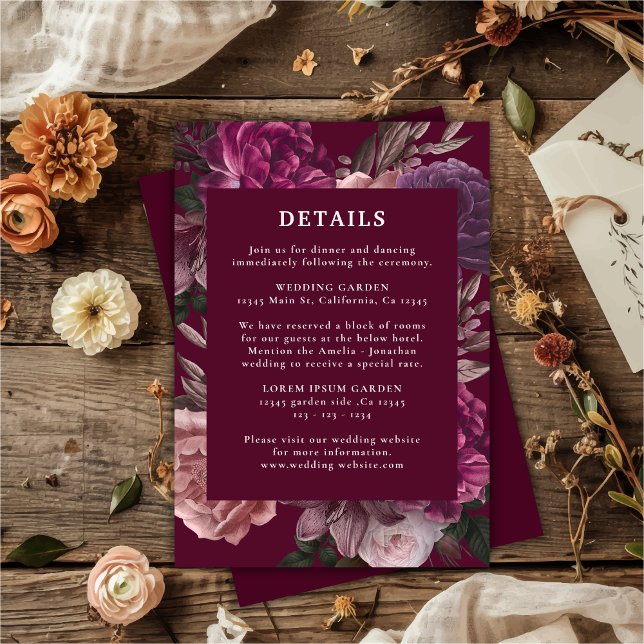 Carte D'accompagnement Dark Moody Winter Burgundy & Maroon Floral Mariage (Créateur téléchargé)