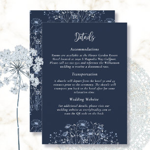 Carte D'accompagnement Dark Navy Fleur sauvage blanc QR Code détail Maria