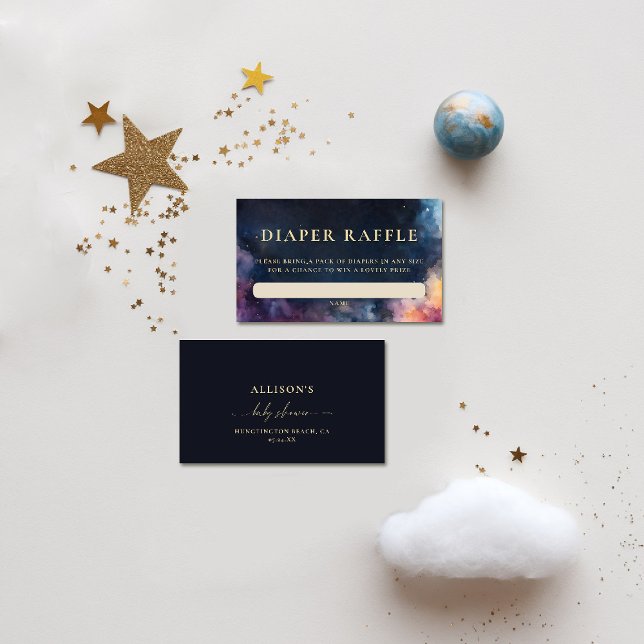 Carte D'accompagnement Déchets Raffle Celestial Cadeau Marine Baby shower (celestial baby shower diaper raffle card moon planets cosmos galaxy dark navy blue gold watercolor)