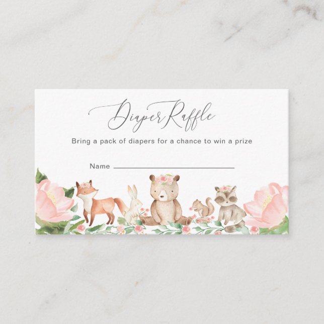 Carte D'accompagnement Déchets Raffle Girl Woodland Animaux Baby shower E (Devant)
