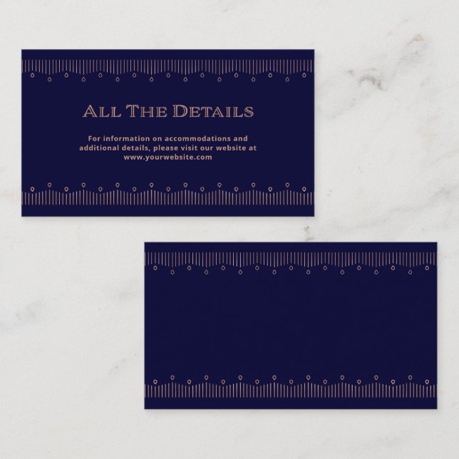 Carte D'accompagnement Déco moderne | Détails du Mariage Rose Gold et Nav (Devant / Derrière)
