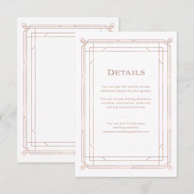 Carte D'accompagnement Déco moderne | Faux Rose Gold Mariage Détails de l (Devant / Derrière)