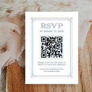 Carte D'accompagnement Déco moderne RSVP avec code QR   Blanc et bleu
