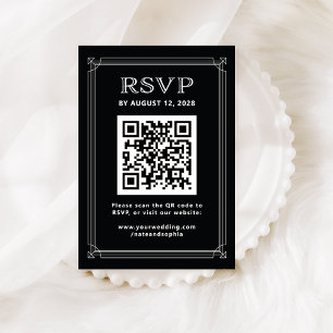Carte D'accompagnement Déco moderne RSVP avec code QR Noir onyx