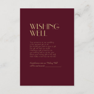 Carte D'accompagnement Déco type or   Bourgogne Mariage Wishing Well