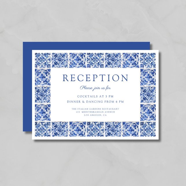 Carte D'accompagnement Décor moderne Carrelage Bleu Réception de mariage (Modern Blue Tiles Wedding Reception Enclosure Card)