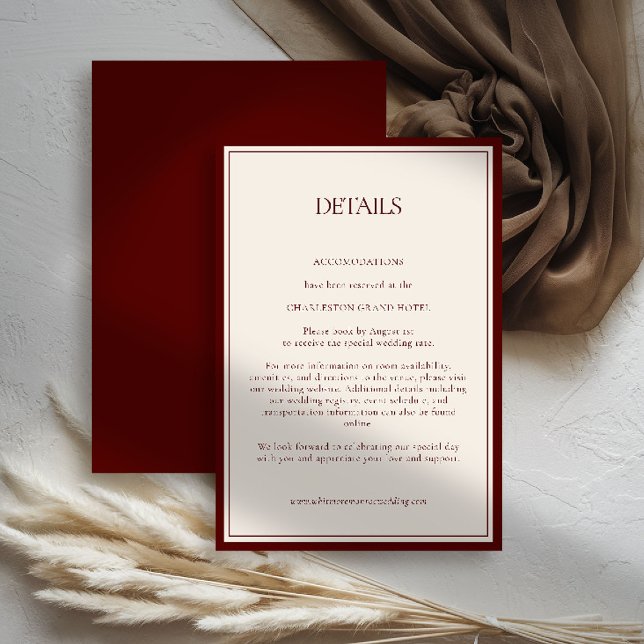 Carte D'accompagnement Deep Burgundy Formal Modern Classic Estate Wedding (deep burgundy wedding details quiet luxury old money double frame formal modern classic estate)