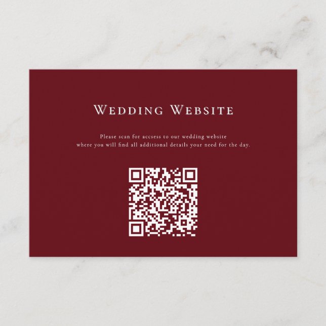 Carte D'accompagnement Deep Red Modern Mariage Website QR Code Card (Devant)