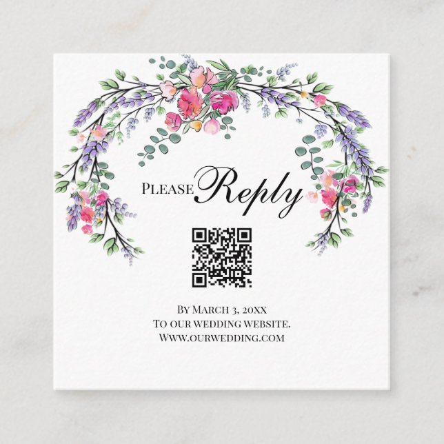 Carte D'accompagnement Délicat rose roses lavande eucalyptus code QR (Devant)