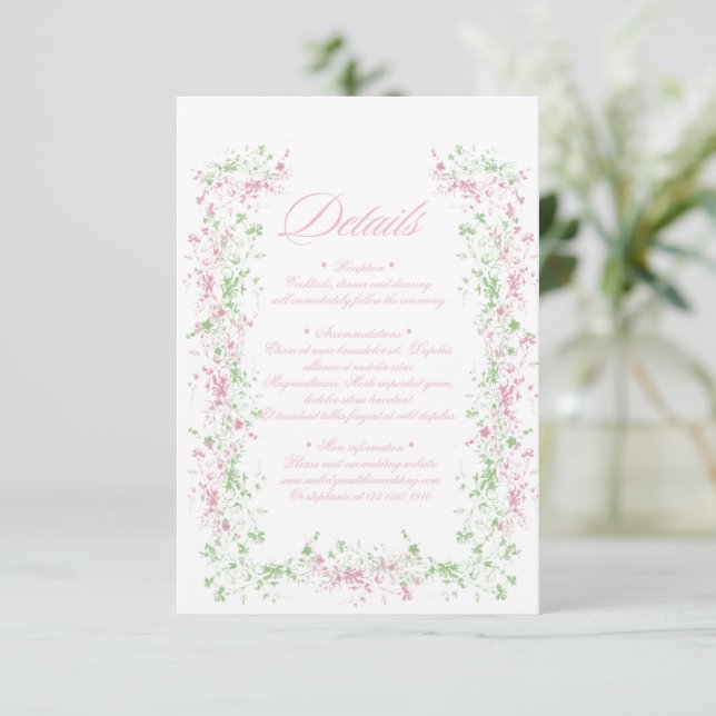 Carte D'accompagnement Delicate French Flora Crest Wedding (Debout devant)