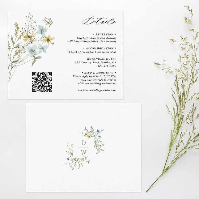 Carte D'accompagnement Delicic Fleur sauvage Modern Boho Détails Mariage (Front & Back)