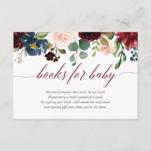 Carte D'accompagnement Demande bleue florale de livre de baby shower de