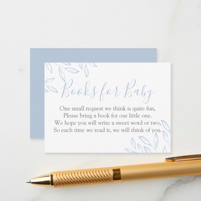 Carte D'accompagnement Demande de Baby shower de Foliing bleu ciel clair (Devant/Arrière en situation)