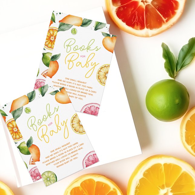 Carte D'accompagnement Demande de Baby shower de fruits d'agrumes (Citrus Books For Baby Cards | Citrus Fruit Books Request Enclosure Card)