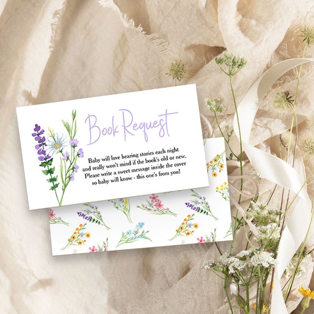 Carte D'accompagnement Demande de Baby shower de pré-pré fleur sauvage (Baby shower book request card from my Wildflower Meadow collection)