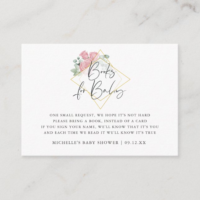 Carte D'accompagnement Demande de Baby shower géométrique Rose Eucalyptus (Devant)