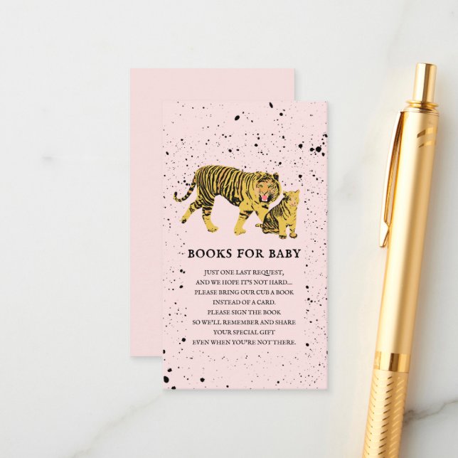 Carte D'accompagnement Demande de Baby shower pour fille rose Tiger Mama (Devant/Arrière en situation)