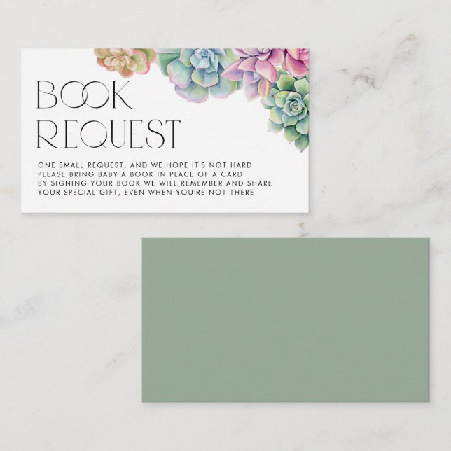 Carte D'accompagnement Demande de Baby shower pour les succulents d'aquar (Devant / Derrière)