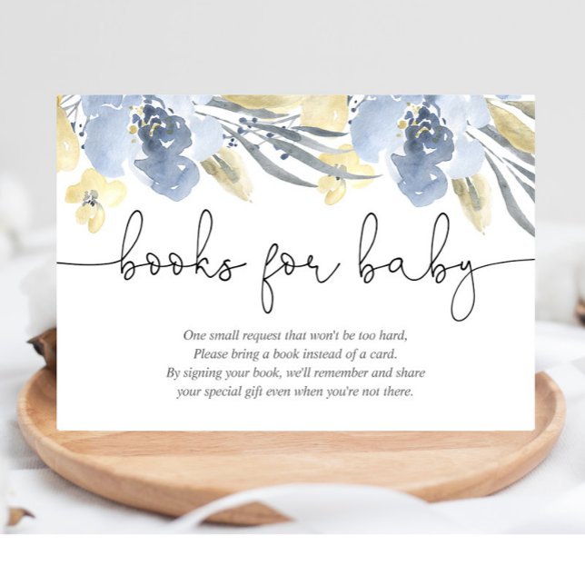 Carte D'accompagnement Demande de carnet de baby showers fleuris bleu fon (Créateur téléchargé)