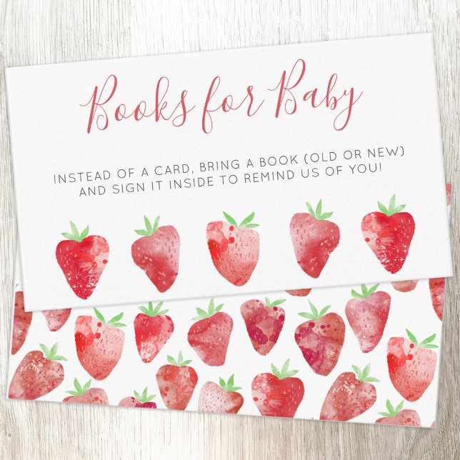 Carte D'accompagnement Demande de carnet de Baby showers fraises (Strawberry watercolor Books for Baby baby shower book request enclosure card)