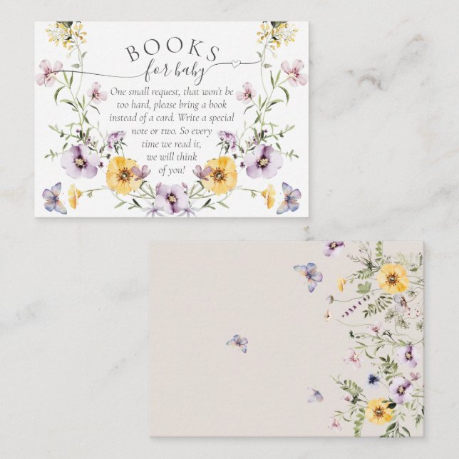 Carte D'accompagnement Demande de Fleur sauvage de Baby shower papillon (Devant / Derrière)