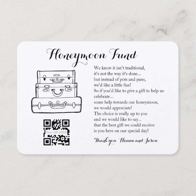 Carte D'accompagnement Demande de fonds de lune de miel mariage avec cart (Devant)
