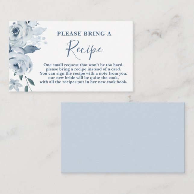 Carte D'accompagnement Demande de la Fête des mariées Florale DustyBlue (Devant / Derrière)