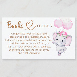 Carte D'accompagnement Demande de livre Baby shower d'éléphant pour bébé 