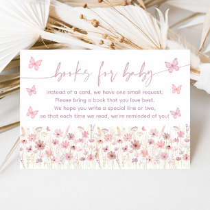 Carte D'accompagnement Demande de livre bébé Fleurs sauvages Papillon ros