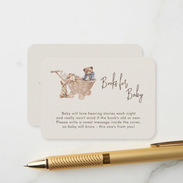 Carte D'accompagnement Demande de livre Neutral Boho Baby jouets Baby sho (Devant/Arrière en situation)