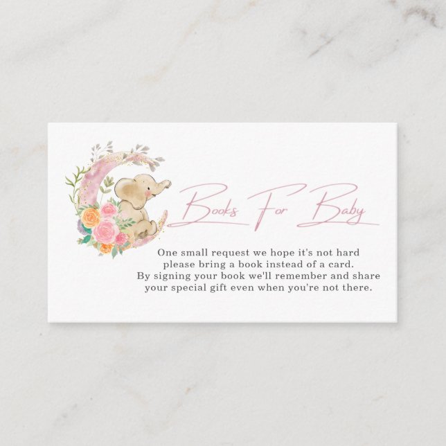 Carte D'accompagnement Demande de livre pour Baby Shower avec éléphant mi (Devant)