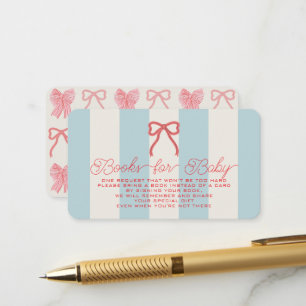 Carte D'accompagnement Demande de livre pour Baby Shower avec Ruban Rouge