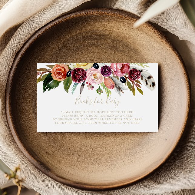 Carte D'accompagnement Demande de livre pour Baby Shower Bohème Fleurs Or (Créateur téléchargé)