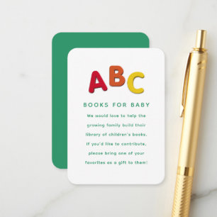 Carte D'accompagnement Demande de livre pour baby shower mignon alphabet 