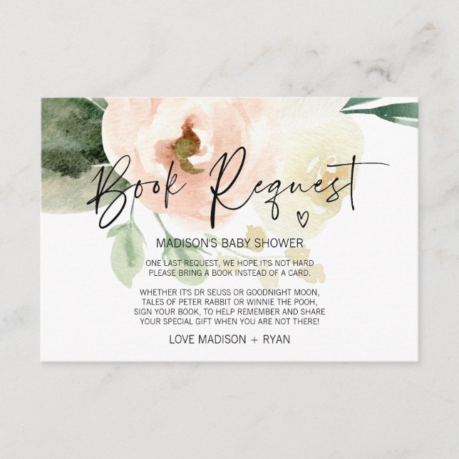 Carte D'accompagnement Demande de livre pour fête de bébé fille Rose Blus (Devant)