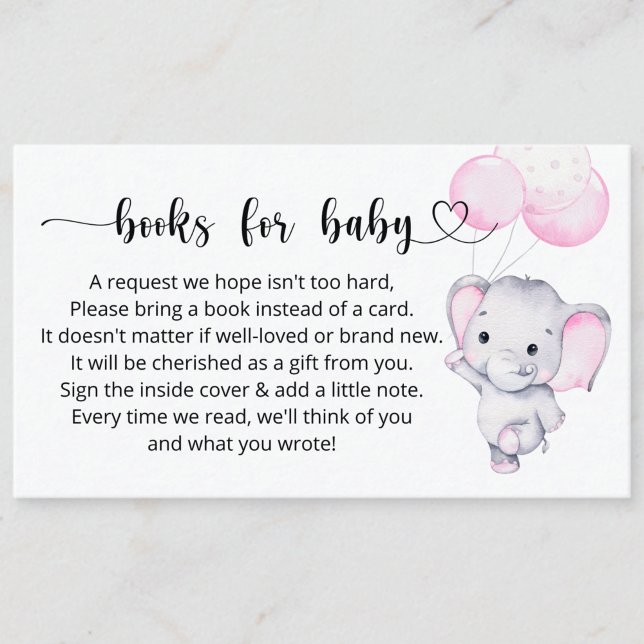 Carte D'accompagnement Demande de livres pour bébé Baby shower d'éléphant (Créateur téléchargé)