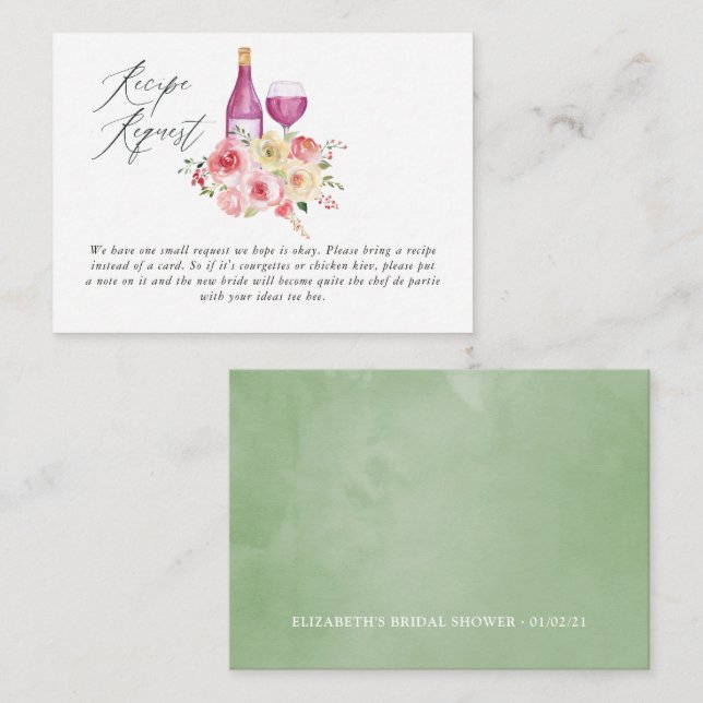 Carte D'accompagnement Demande de recette de dégustation de vin de Fête d (Devant / Derrière)