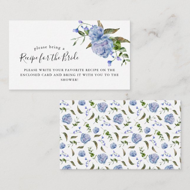 Carte D'accompagnement Demande de recette de douche nuptiale florale bleu (Devant / Derrière)