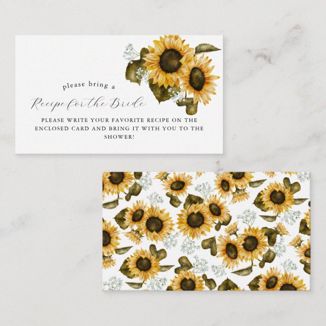 Carte D'accompagnement Demande de recette de douche nuptiale florale jaun (Devant / Derrière)